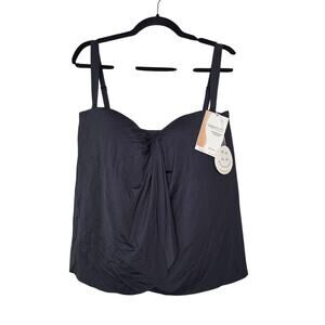 Contours By Coco Reef Tankini Top Womens 16/40C Black Tummy Control Lined NEW